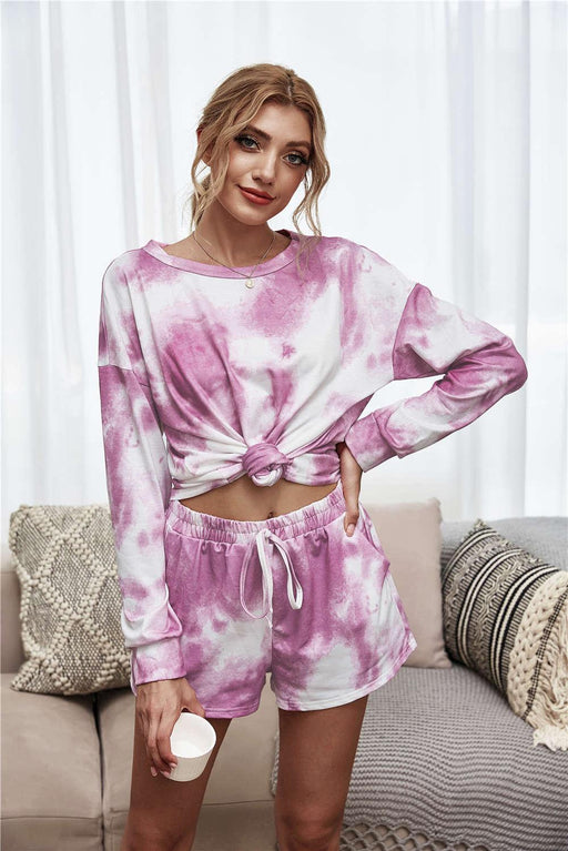 Cozy Chic Tie-Dye Lounge Ensemble with Relaxed-Fit Top and Shorts