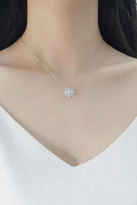 Floral Lab-Diamond Sterling Silver Necklace with Platinum Finish
