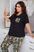 Floral Print Plus Size Lounge Set with Round Neck Tee and Pants