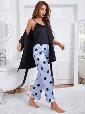 Cami, Robe, and Printed Pants Pajama Set-Trendsi-Sky Blue-S-Très Elite
