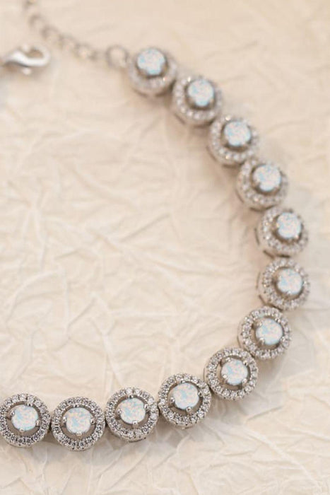 Opal Charm Sterling Silver Bracelet with Australian Gemstone - Elegant Gift Set