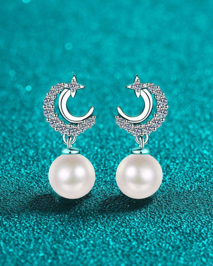 Sophisticated Moissanite and Pearl Drop Earrings