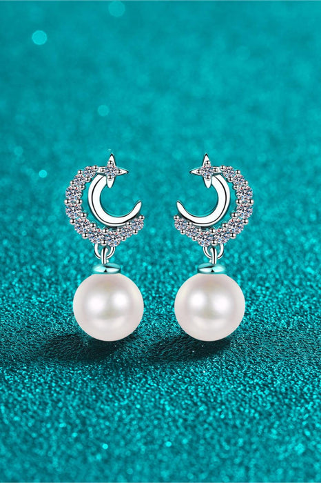 Sophisticated Moissanite and Pearl Dangle Earrings