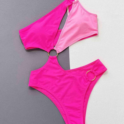 Sleek Asymmetrical Swimsuit with Fashionable Grommet Details