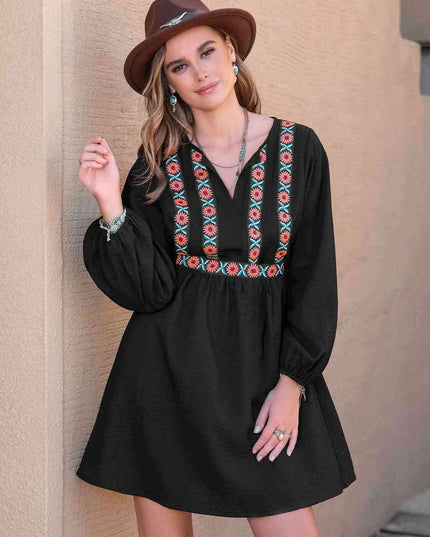 Boho-Inspired Tropical Midi Dress with Notched Neckline