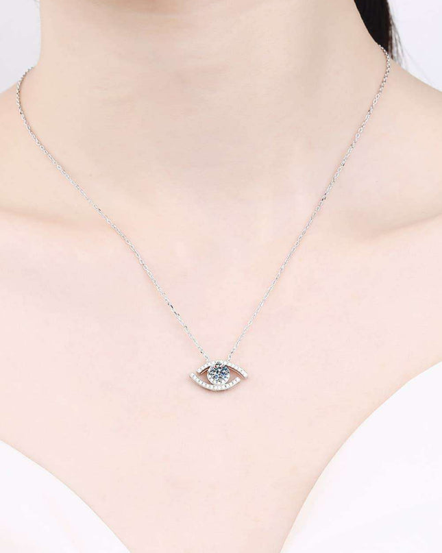 Sophisticated Moissanite and Zircon Evil Eye Pendant Necklace in Sterling Silver