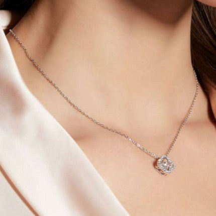 Radiant Clover Lab-Diamond Pendant Necklace Adorned with Zircon Accents