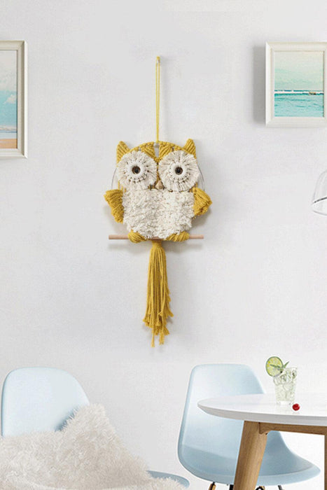 Owl Macrame Wall Hanging with Bohemian Tassel Detail