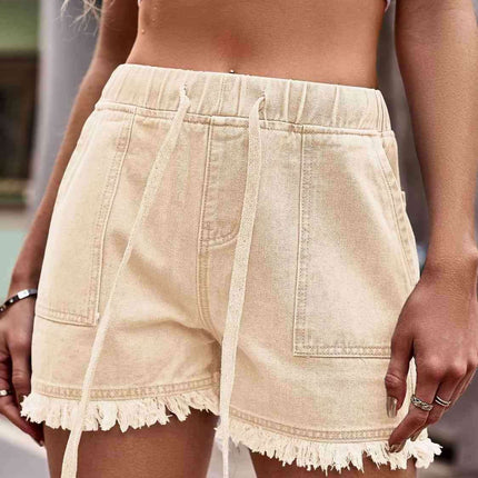 Chic Frayed Hem Drawstring Denim Shorts: Your Summer Essential