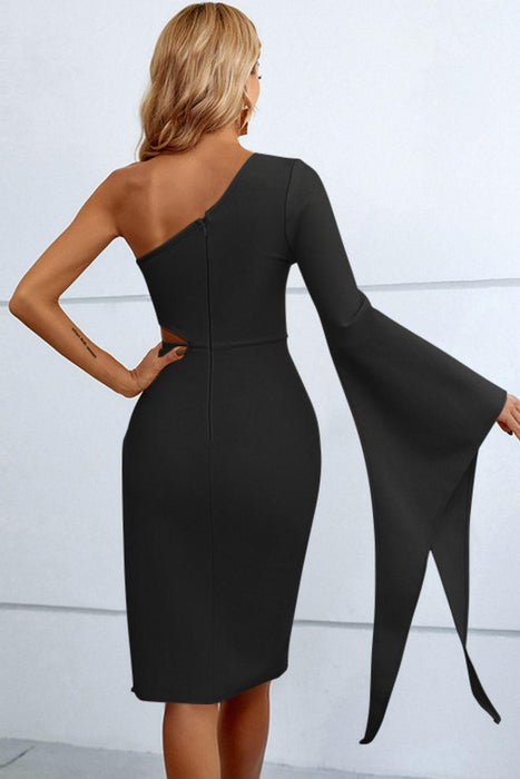 Elegant Asymmetric Sleeve Cutout Mini Dress