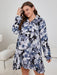 Floral Lapel Collar Plus Size Night Dress with Pockets