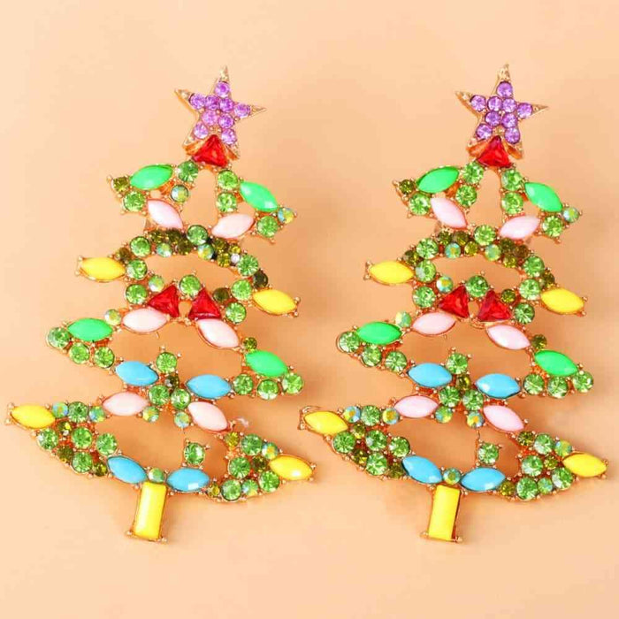 Shimmering Christmas Tree Rhinestone Earrings for Festive Holiday Glam