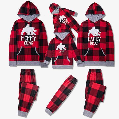Baby Bear Plaid Hooded Jumpsuit with Sweet Graphic
