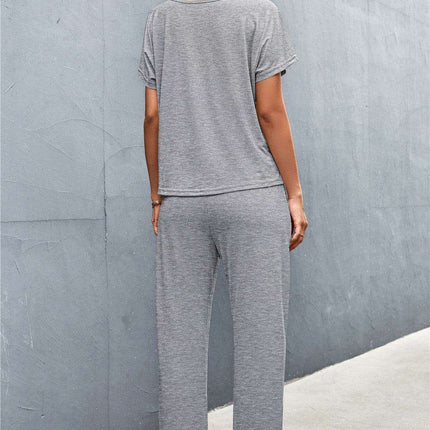 Elegant Ease V-Neck Top and Drawstring Trousers Set