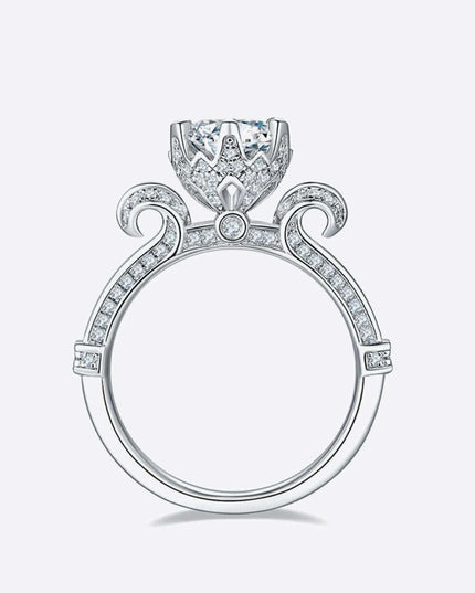 Elegant Certified Sterling Silver Ring with Lab Grown Diamond and Moissanite Accents