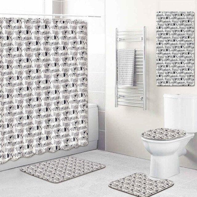 5-Piece Bathroom Set with Unique Printed Shower Curtain