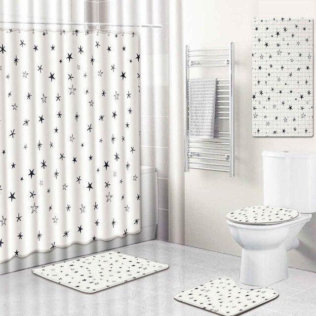 5Pcs Shower Curtain Bath Rug Set - Unique, Genuine and FUN Print Design