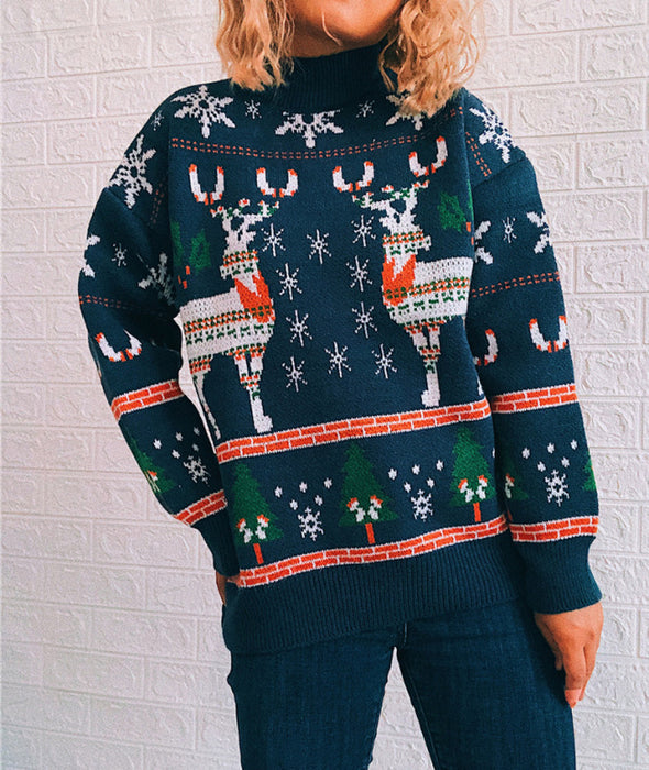 Elk Snowflake Festive Knit Pullover for Women
