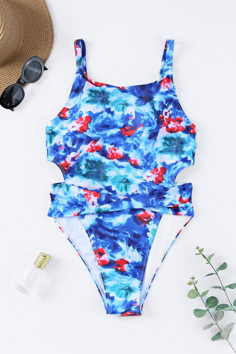 Floral Beach Cutout One-Piece Swimsuit with Vibrant Print