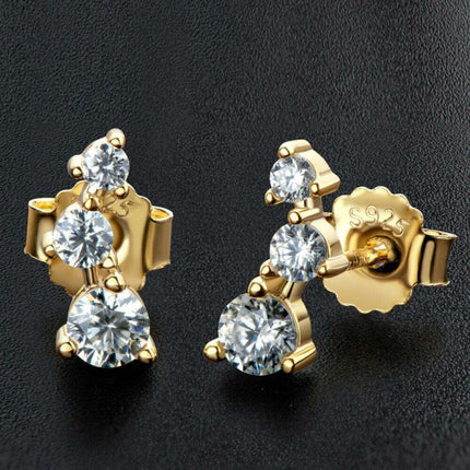 Sophisticated 18K Gold-Plated Moissanite Stud Earrings with Sterling Silver Details