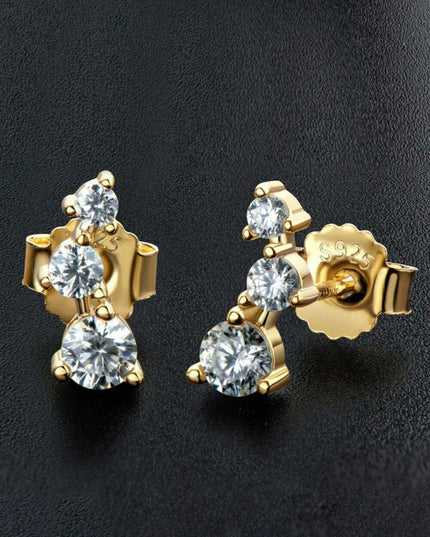 Sophisticated 18K Gold-Plated Moissanite Stud Earrings with Sterling Silver Details
