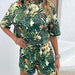 Floral Elegance Two-Piece Set with Drop Shoulder Top and Matching Shorts