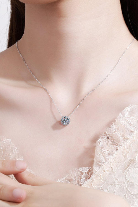 Floral Moissanite Flower Pendant Necklace with Sterling Silver Chain