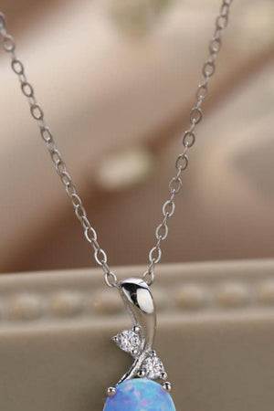 Opal Oval Pendant Chain Necklace-Trendsi-Sky Blue-One Size-Très Elite