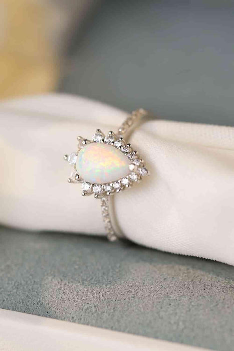 Opal Gemstone Ring with Stunning Zircon Accents in Platinum-Plated Finish