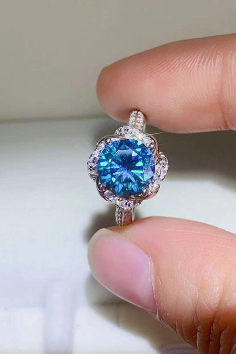 Cobalt Blue Moissanite Platinum-Plated Ring with Zircon Accents and Certificate