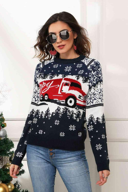 Festive Holiday Raglan Sweater with Round Neck