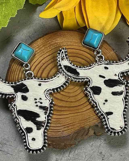Turquoise Bull Drop Earrings with Cowhide and Alloy