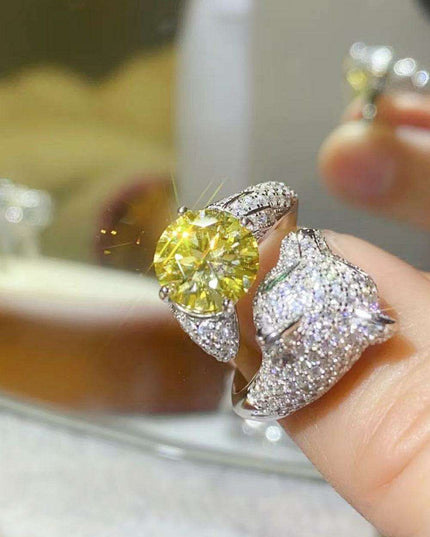 Captivating Adjustable Platinum-Plated Sterling Silver Animal Bypass Ring with 2 Carat Yellow Lab-Diamond