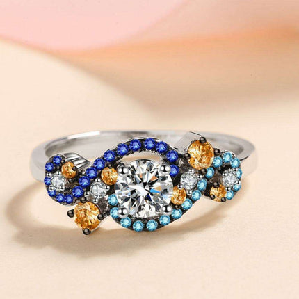 Elegant Moissanite and Zircon Sterling Silver Ring Set with Rhodium Finish