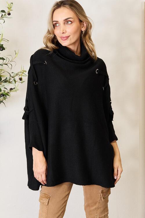 Crisscross Black Sweater with Long Sleeves
