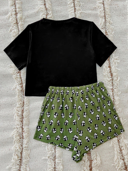 Panda Patterned Lounge Set with Tee and Shorts