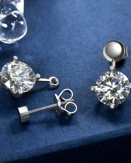 Sophisticated 4 Carat Moissanite and Lab-Diamond Accented Drop Earrings in Platinum-Plated Sterling Silver