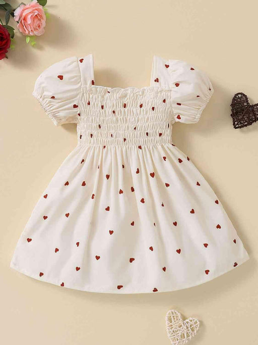 Baby Girl Heart Print Square Neck Dress Trendsi