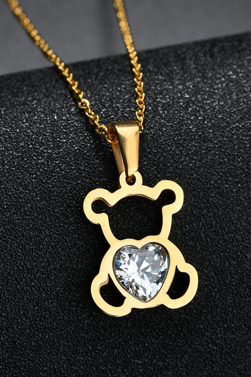 Gold and Platinum Plated Bear Pendant Stainless Steel Necklace - Effortlessly Stylish