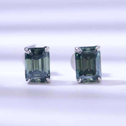 Sleek Green Moissanite 1 Carat Silver Stud Earrings - Unmatched Glamour & Sophistication