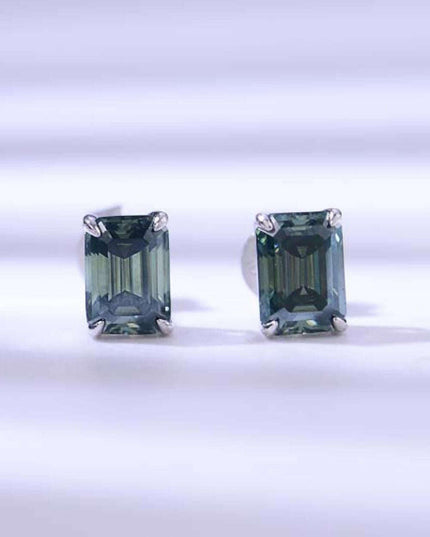 Sleek Green Moissanite 1 Carat Silver Stud Earrings - Unmatched Glamour & Sophistication