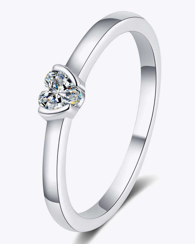 Radiant Heart Lab-Diamond Ring in Platinum-Plated Sterling Silver