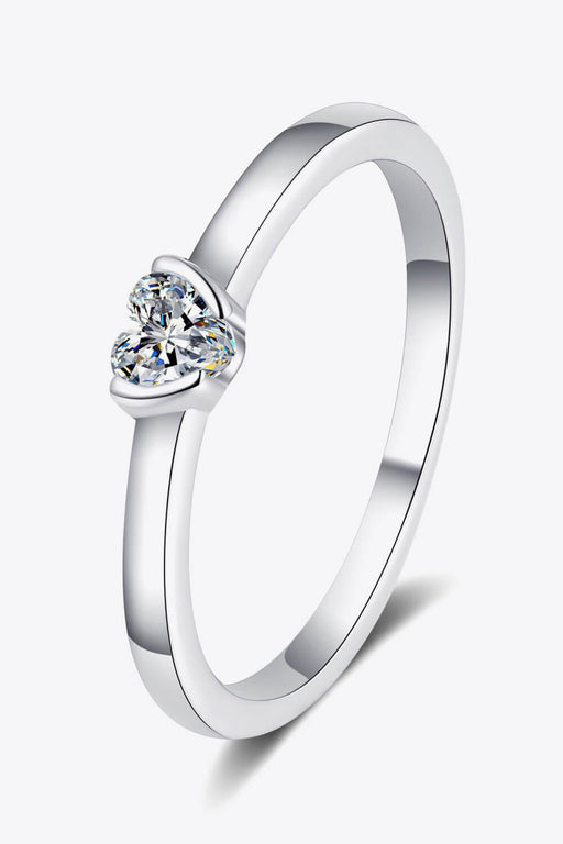 Radiant Love Heart-Shaped Moissanite Ring in Sterling Silver with Platinum Plating