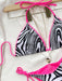 Zebra Print Halter Neck Bikini Set with Tie Side Bottoms