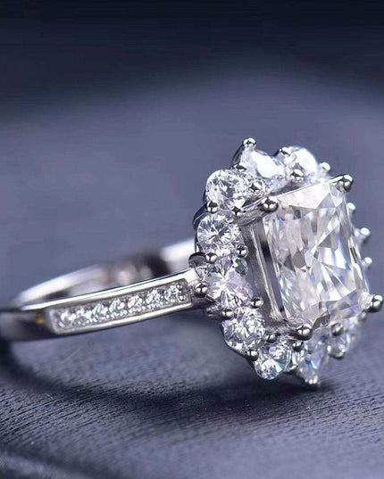 Luminous Luxury: 2 Carat Lab-Grown Diamond Sterling Silver Ring with Platinum Details