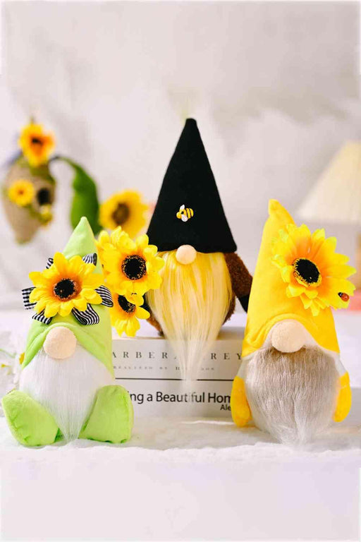 Sunflower Gnome Trio Set with Cheerful Faceless Design