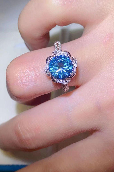 Elegant Cobalt Blue Moissanite Ring Set with Zircon Accents and Certificate of Authenticity
