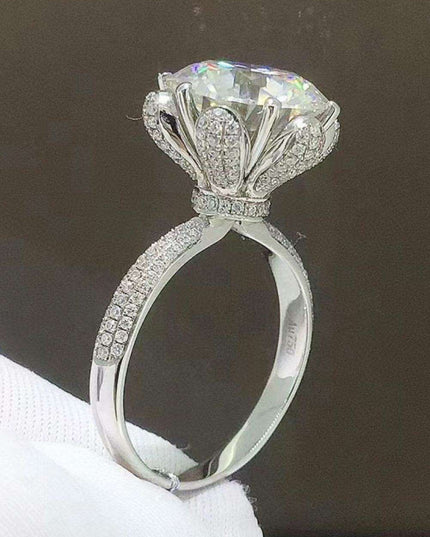 Contemporary Geometric Platinum-Enhanced Sterling Silver Ring Adorned with Zircon Crystals - Redefining Modern Sophistication