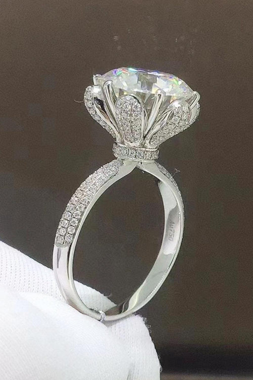 Platinum-Plated Sterling Silver Geometric Statement Ring with Zircon Stones - Elegant Design