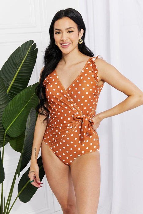 Float On Terracotta Ruffle One-Piece Swimsuit by Marina West